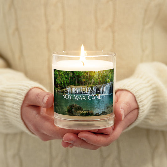 Glass Jar Soy Wax Candle (Calming Waterfall - Nature Label 0017)