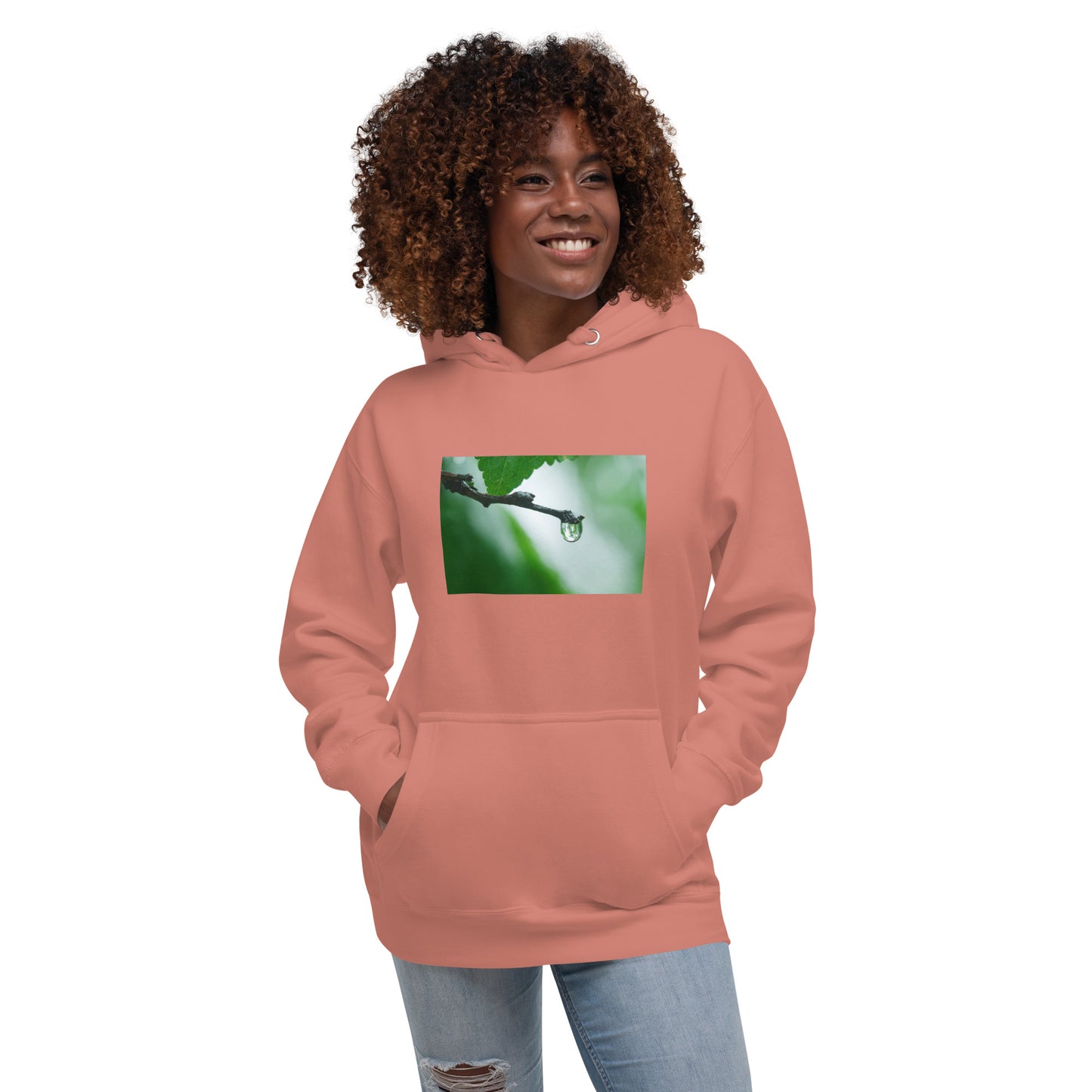 Hoodie Womens Designer (Hoodies Womens -  Nature Raindrop on Leaf 003)
