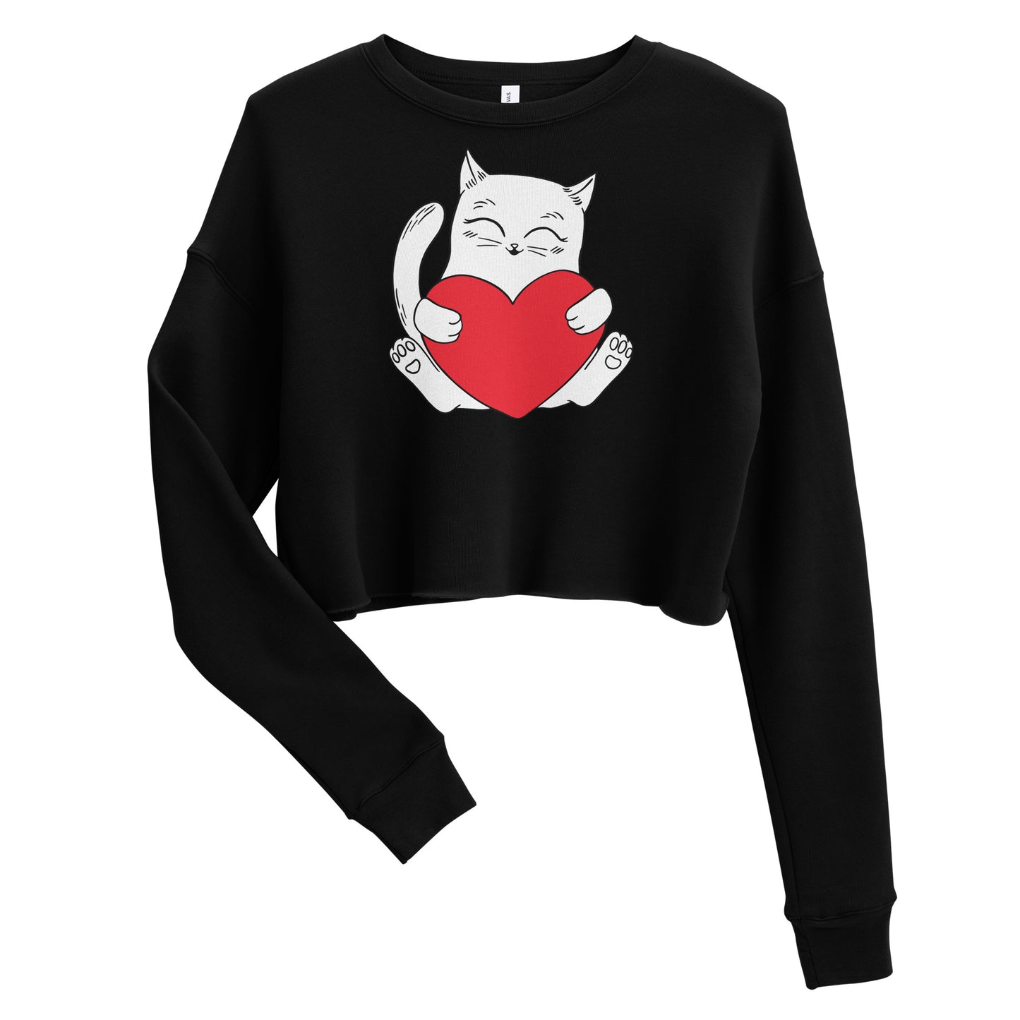 Crop Sweatshirt Womens (Cute Cat With Heart - Cat Love Heart 0026)