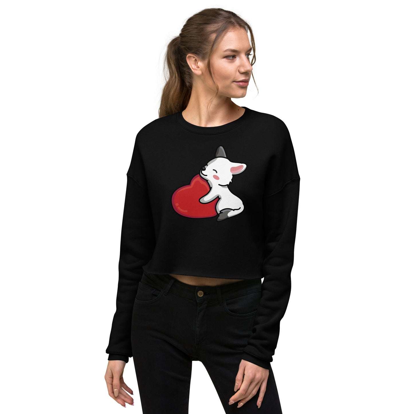 Crop Sweatshirt Womens (Cute Dog With Heart - Dog Love Heart 0027)