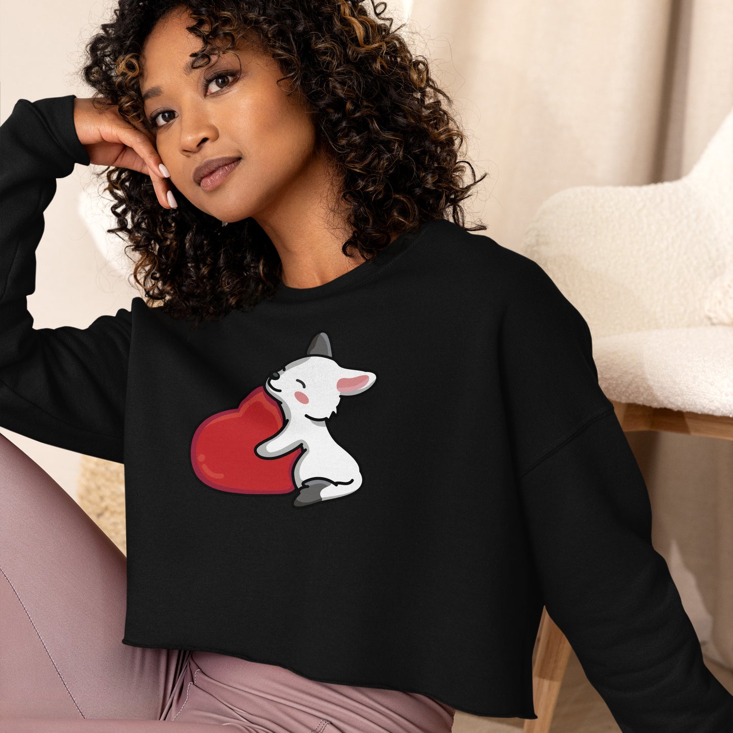 Crop Sweatshirt Womens (Cute Dog With Heart - Dog Love Heart 0027)