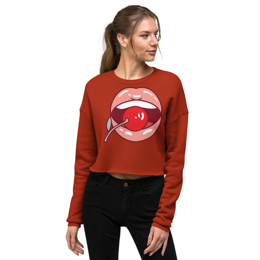 Crop Sweatshirt Womens (Lips and Cherry - Fun Lips 0021)