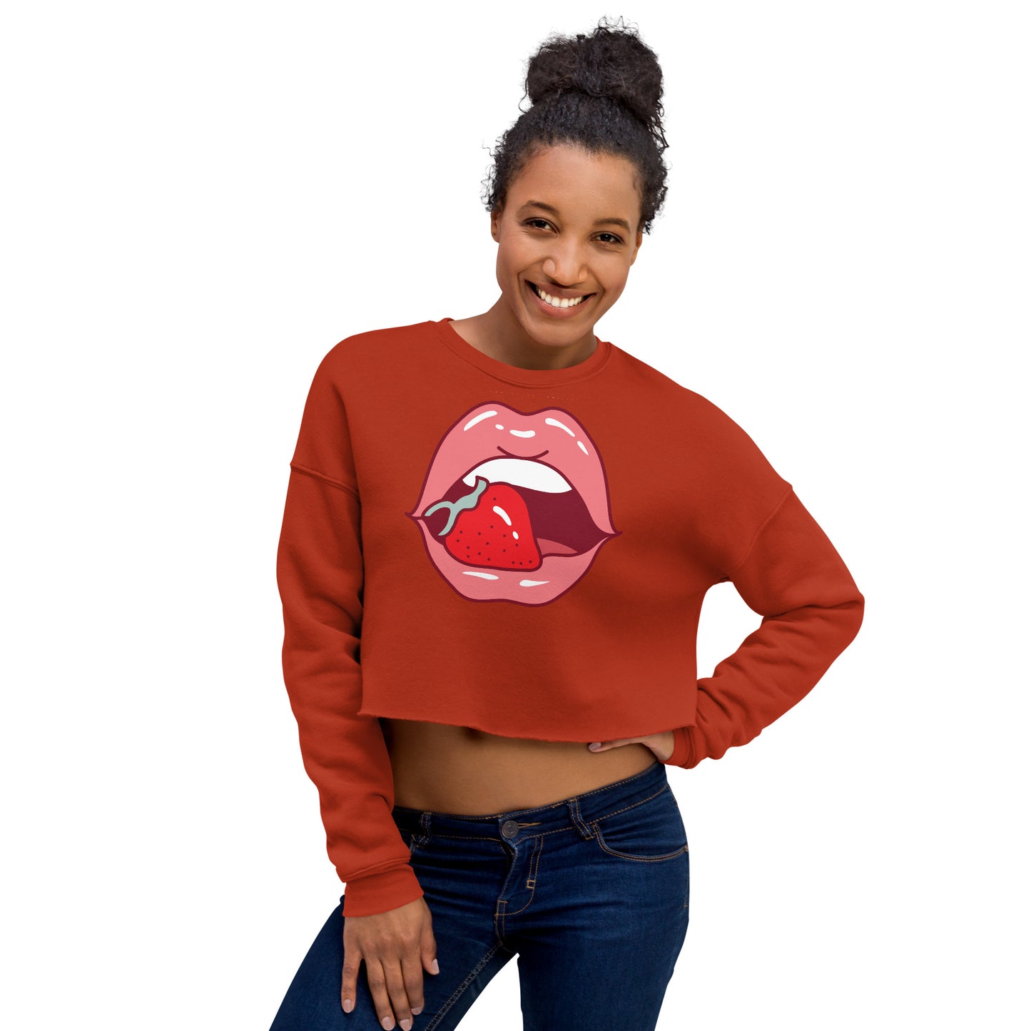 Crop Sweatshirt Womens (Lips and Strawberry - Fun Lips 0022)