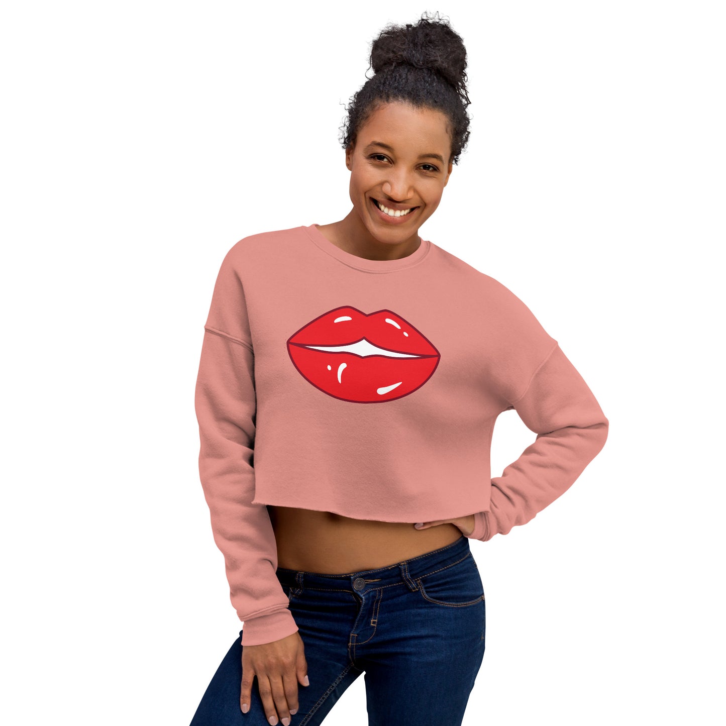 Crop Sweatshirt Womens (Red Lips Closed - Fun Lips 0023)