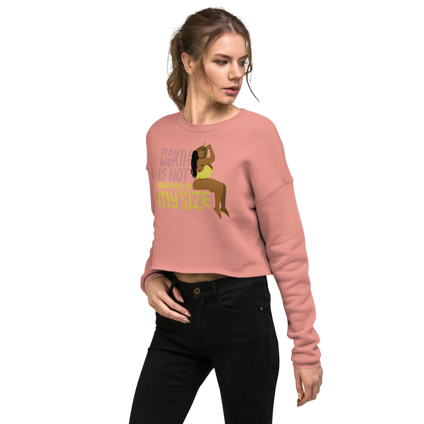 Crop Sweatshirt Womens (My Worth Is Not Measured By My Size - Inspiration 0015)