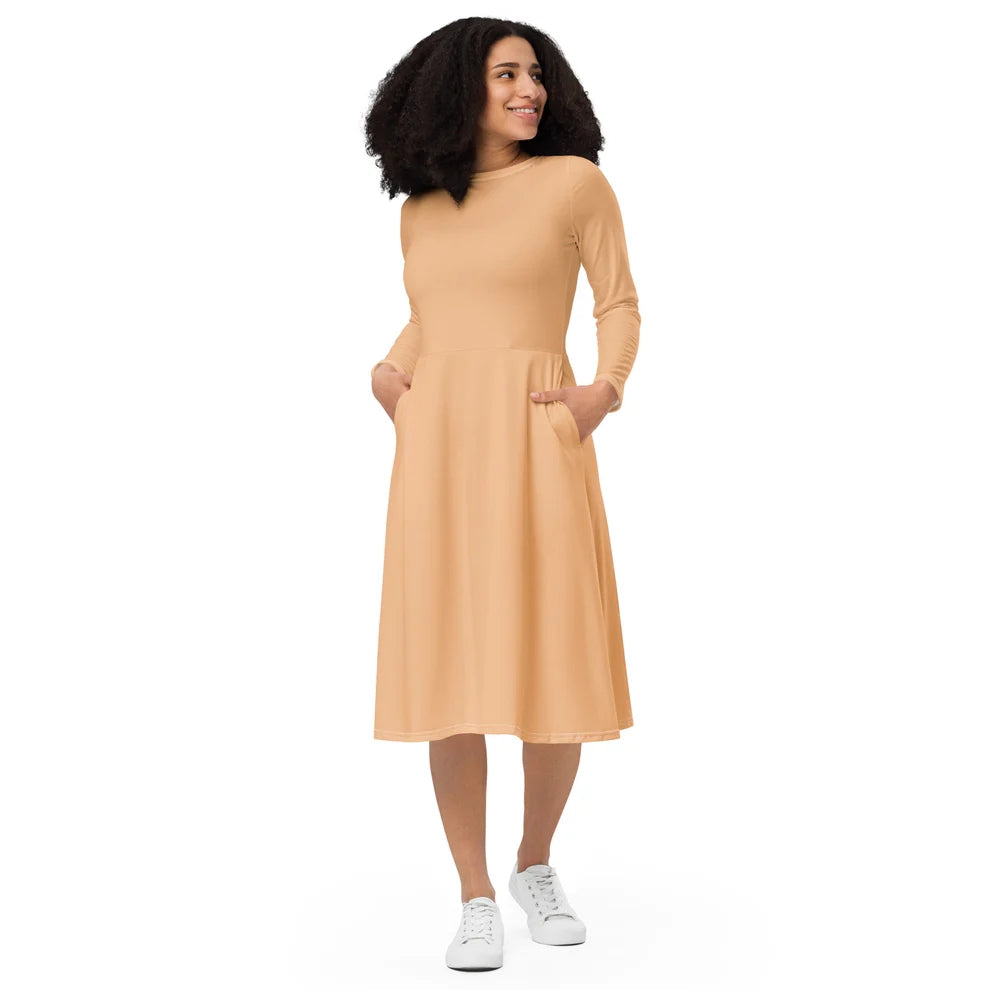Glamourange Colour Midi Dress Long Sleeve for Women