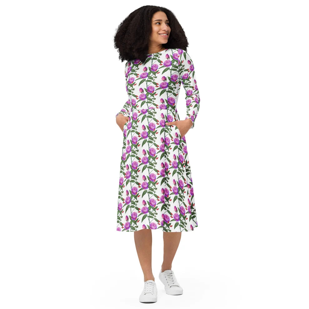 Long Sleeve Midi Dress Floral (Spring Collection) - Glamourange