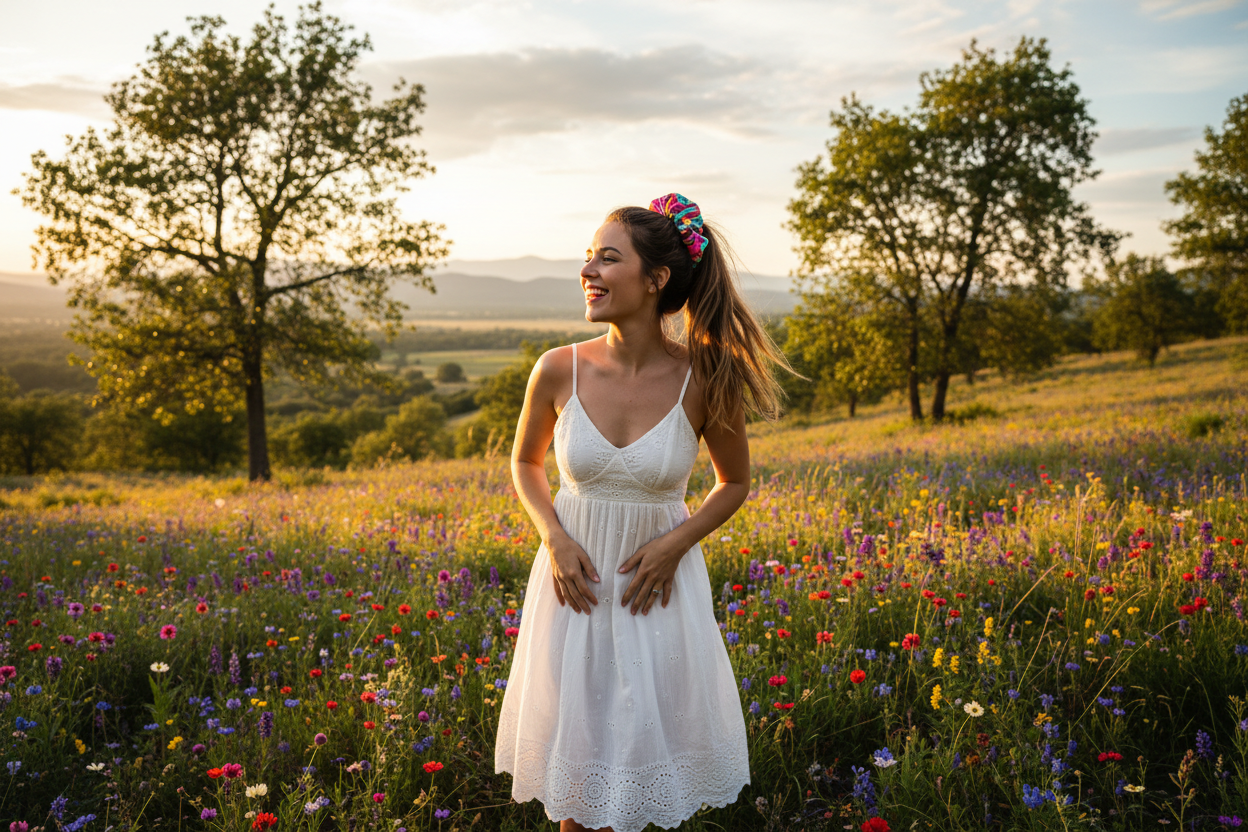 Glamourange Model Wearing Hair Scrunchies