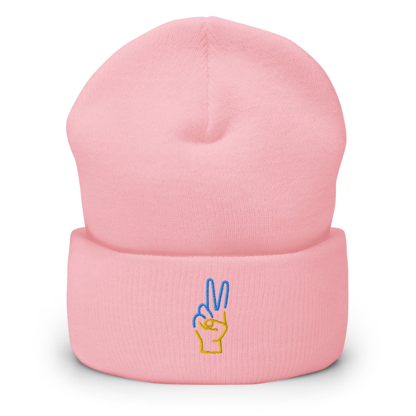 Cuffed Beanie Women Designer (Luxury Cuffed Beanie - Colour 0029) - Stand with Ukraine Peace Hand