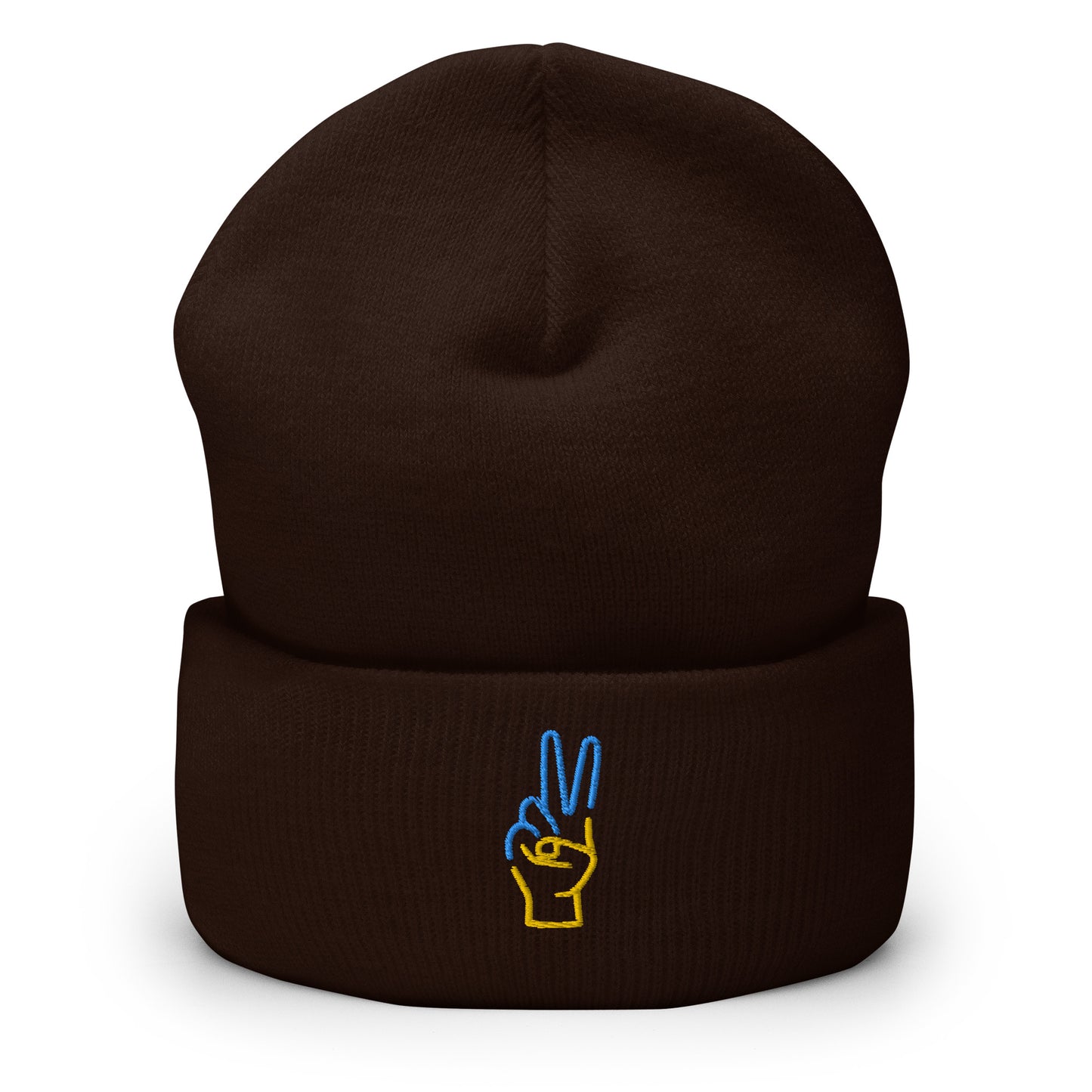 Cuffed Beanie Women Designer (Luxury Cuffed Beanie - Colour 0029) - Stand with Ukraine Peace Hand