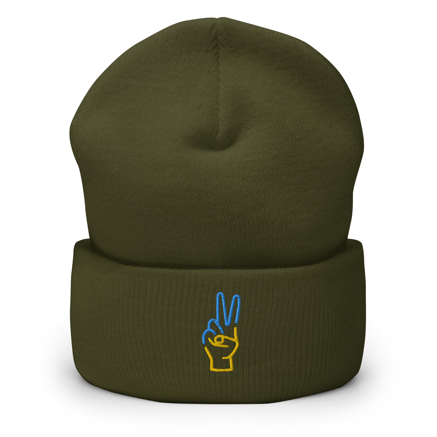 Cuffed Beanie Women Designer (Luxury Cuffed Beanie - Colour 0029) - Stand with Ukraine Peace Hand