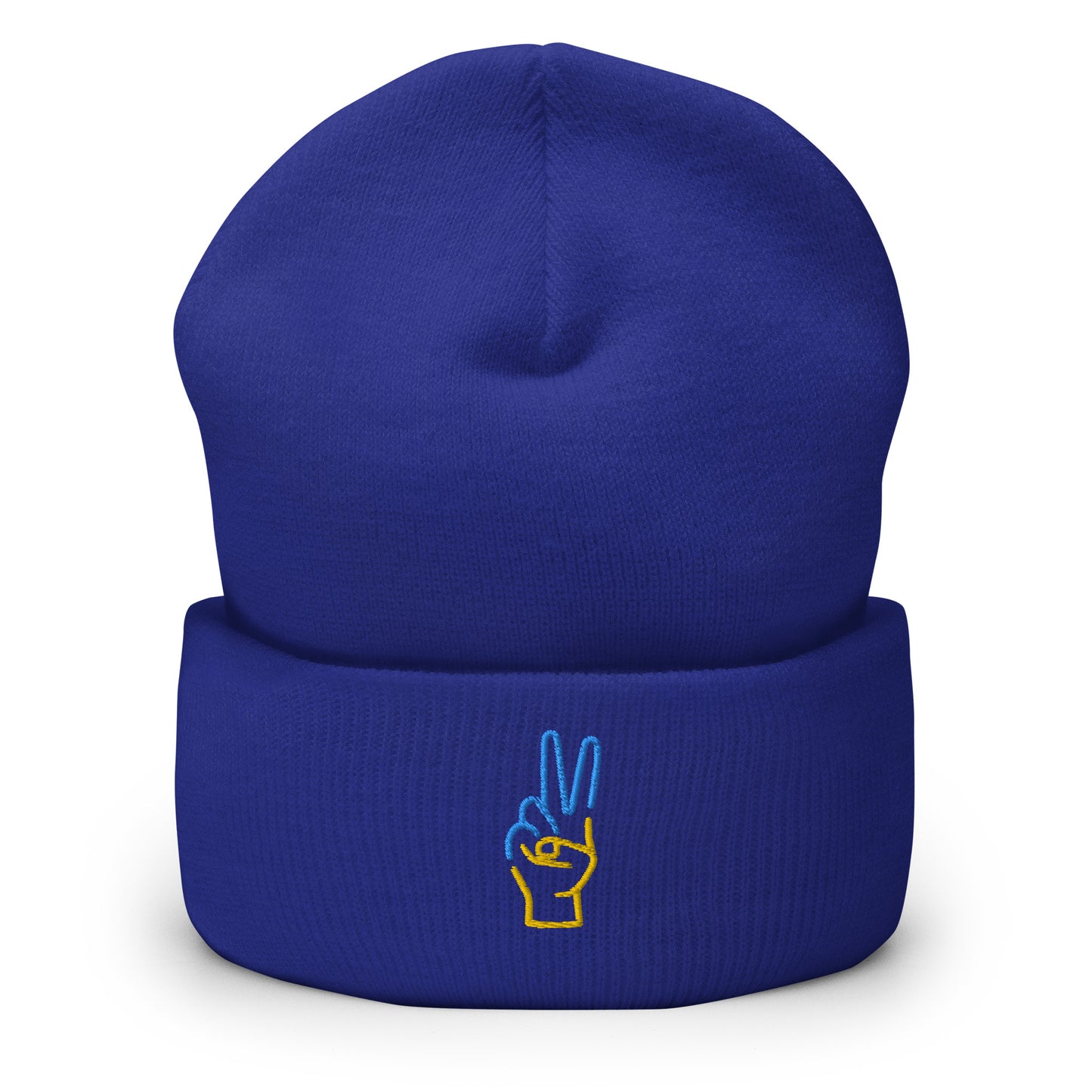 Cuffed Beanie Women Designer (Luxury Cuffed Beanie - Colour 0029) - Stand with Ukraine Peace Hand