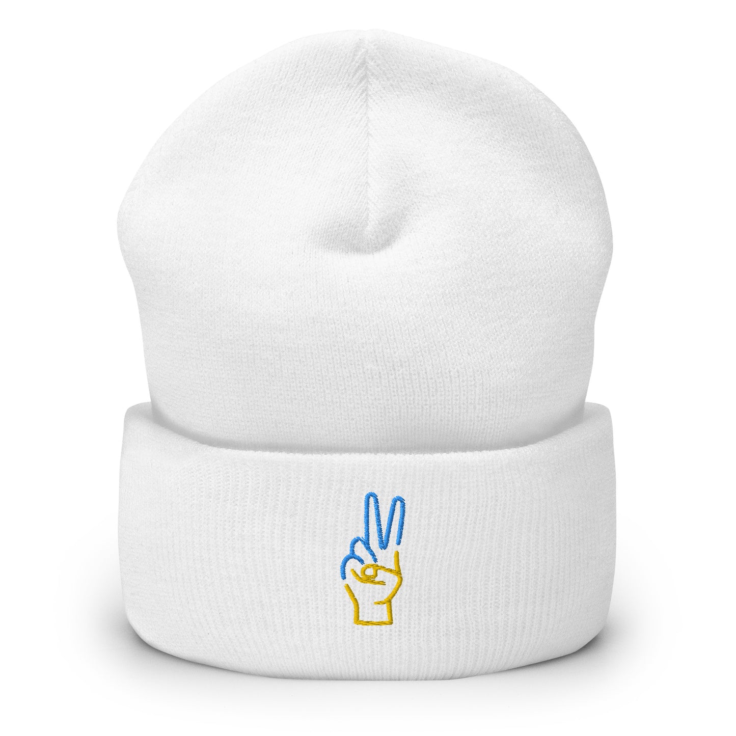 Cuffed Beanie Women Designer (Luxury Cuffed Beanie - Colour 0029) - Stand with Ukraine Peace Hand