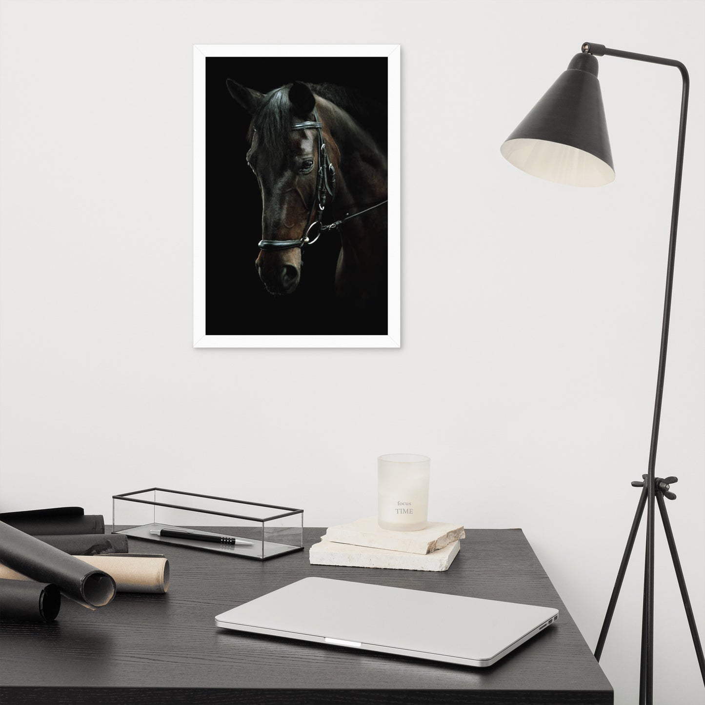 Framed Poster Horse Wall Art - Vertical Print (Glamourange 0012 Model)