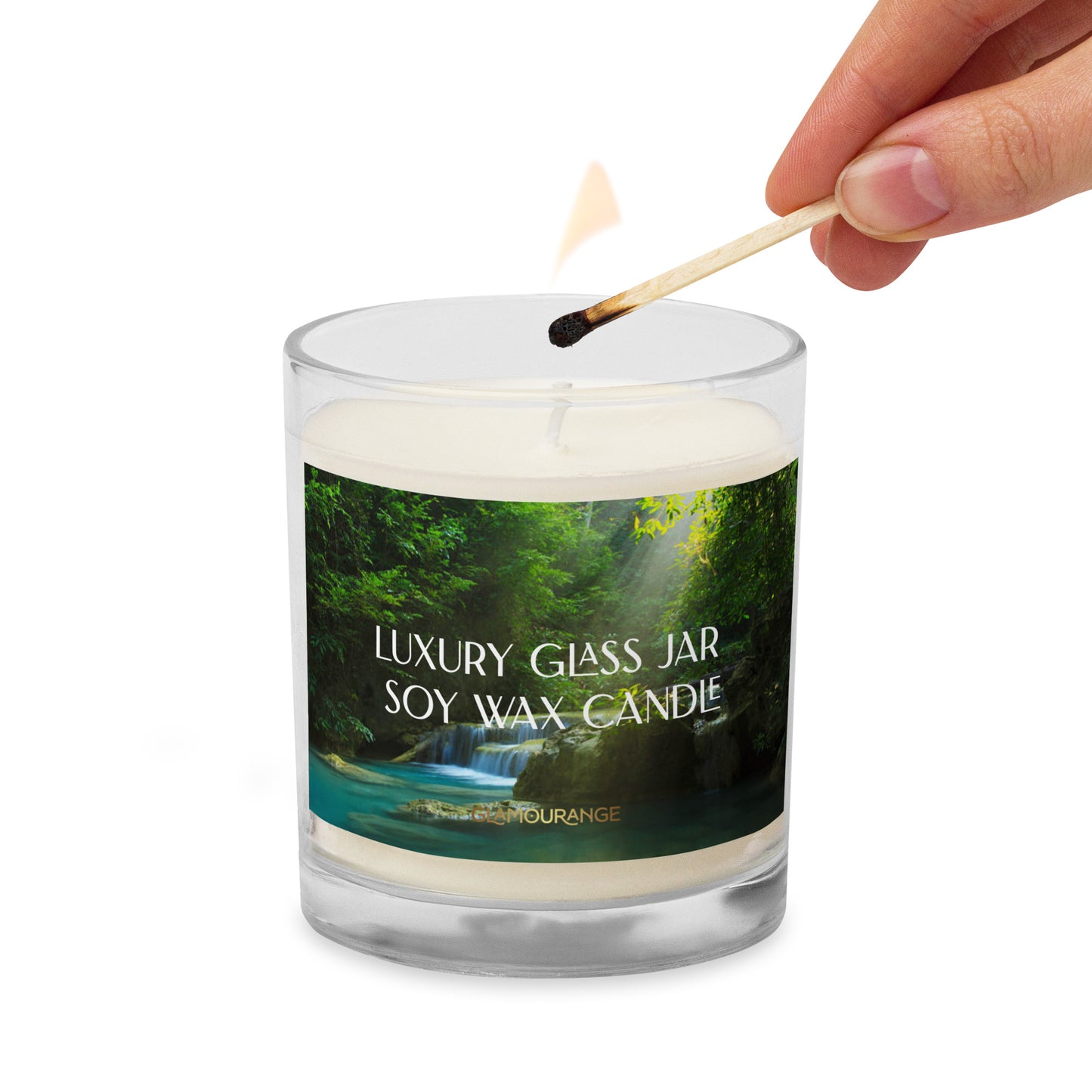 Glass Jar Soy Wax Candle (Calming Waterfall - Nature Label 0013)