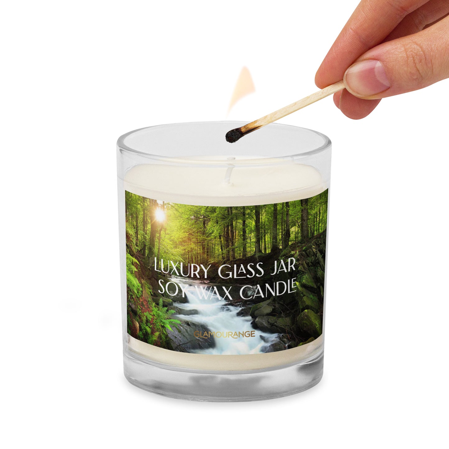 Glass Jar Soy Wax Candle (Calming Waterfall - Nature Label 0021)