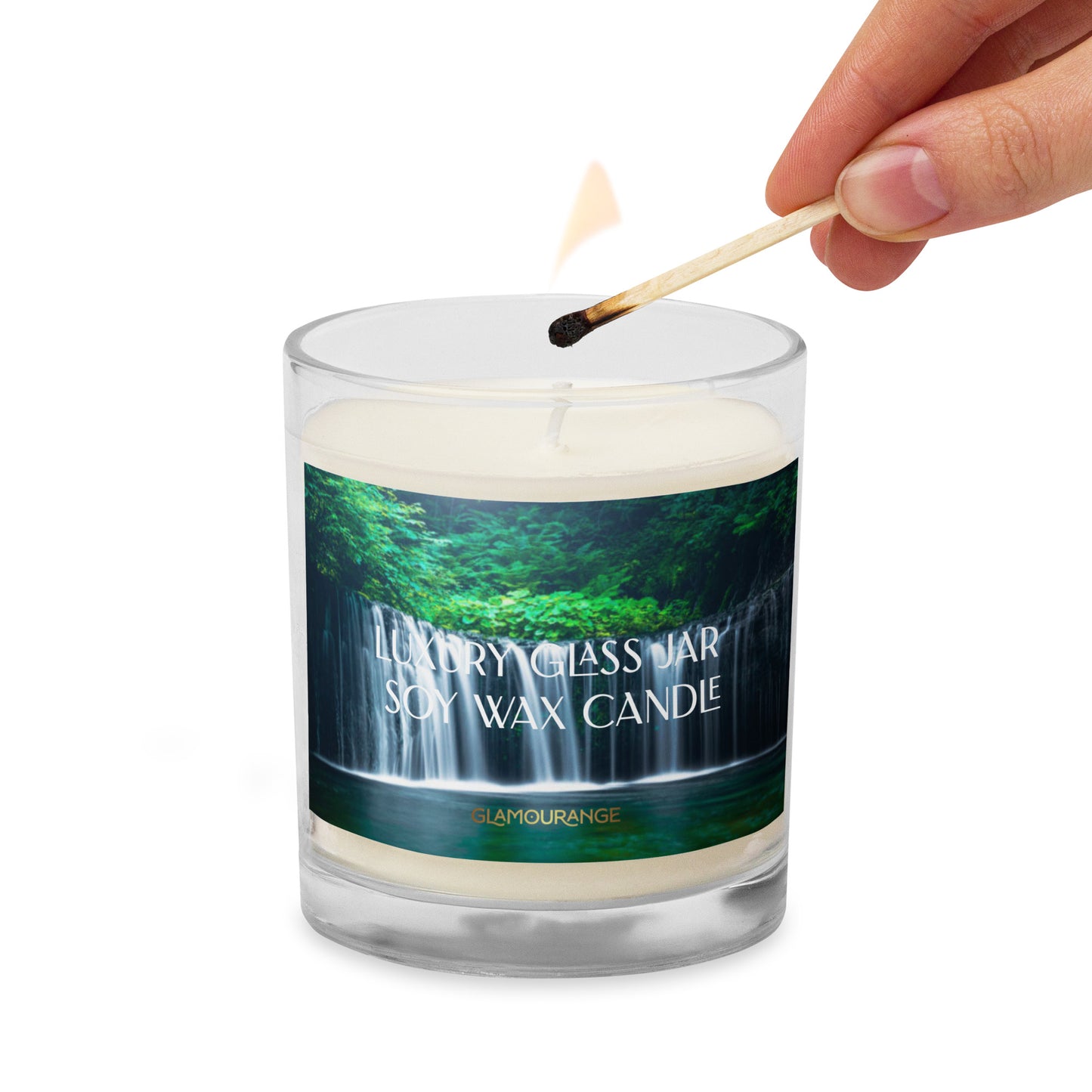Glass Jar Soy Wax Candle (Calming Waterfall - Nature Label 0022)