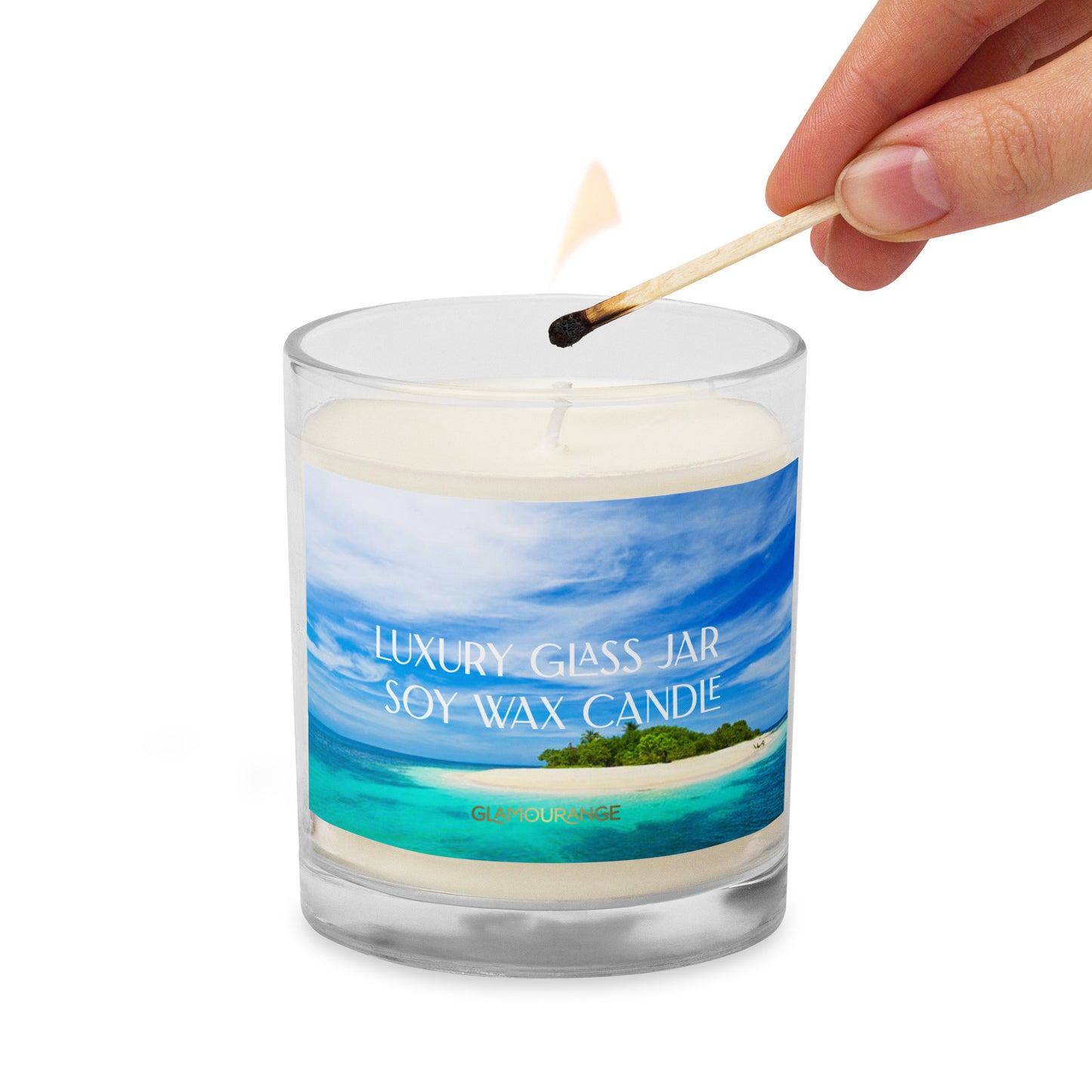 Glass Jar Soy Wax Candle (Calming Scenic Blue Sea - Nature Label 0031)