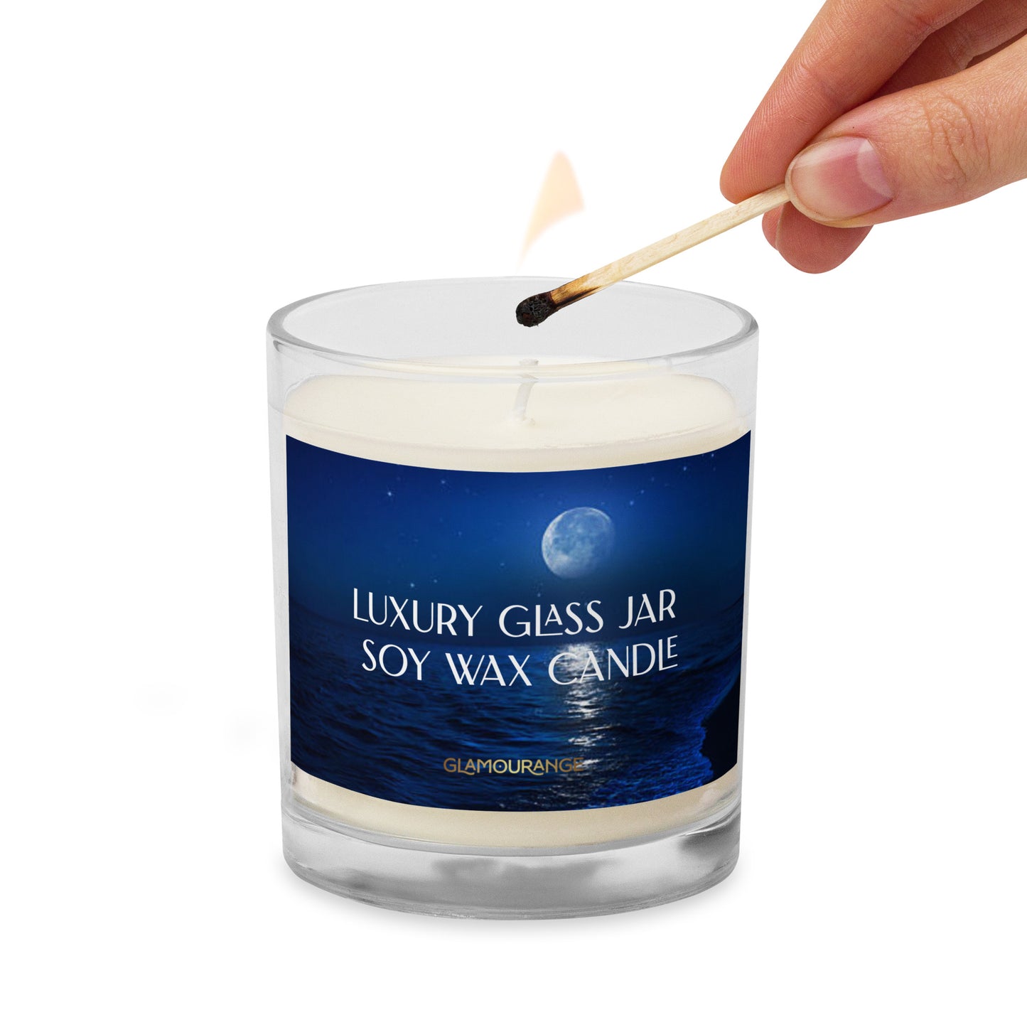 Glass Jar Soy Wax Candle (Calming Sea At Night - Nature Label 0029)