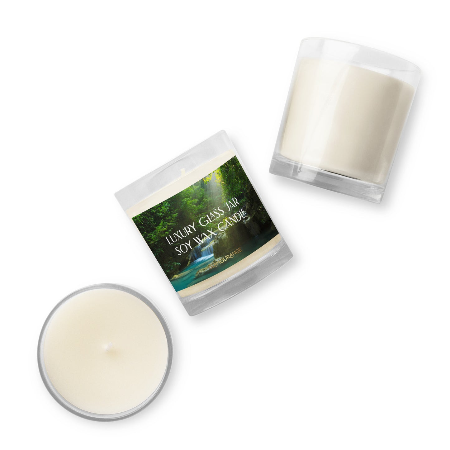 Glass Jar Soy Wax Candle (Calming Waterfall - Nature Label 0013)