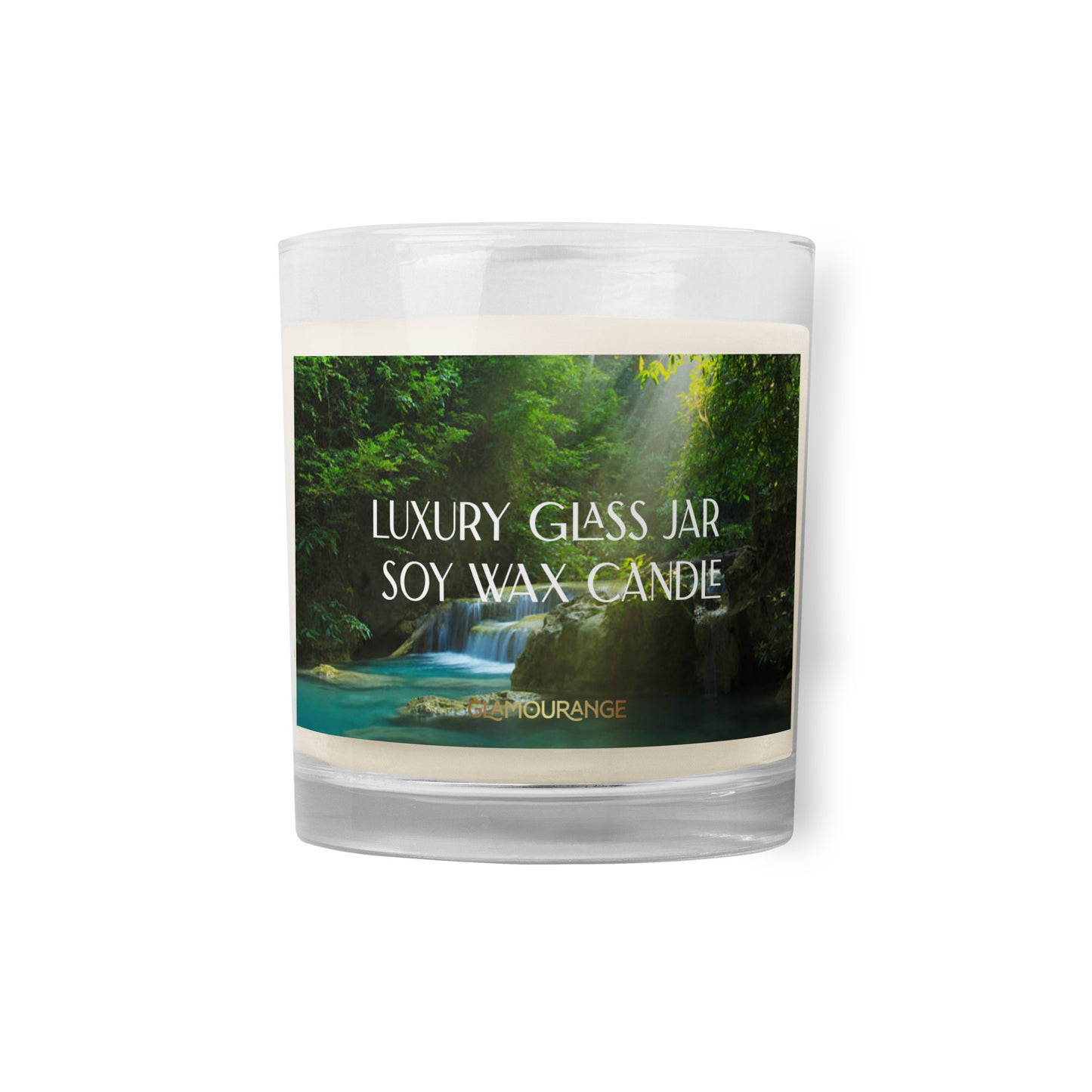 Glass Jar Soy Wax Candle (Calming Waterfall - Nature Label 0013)