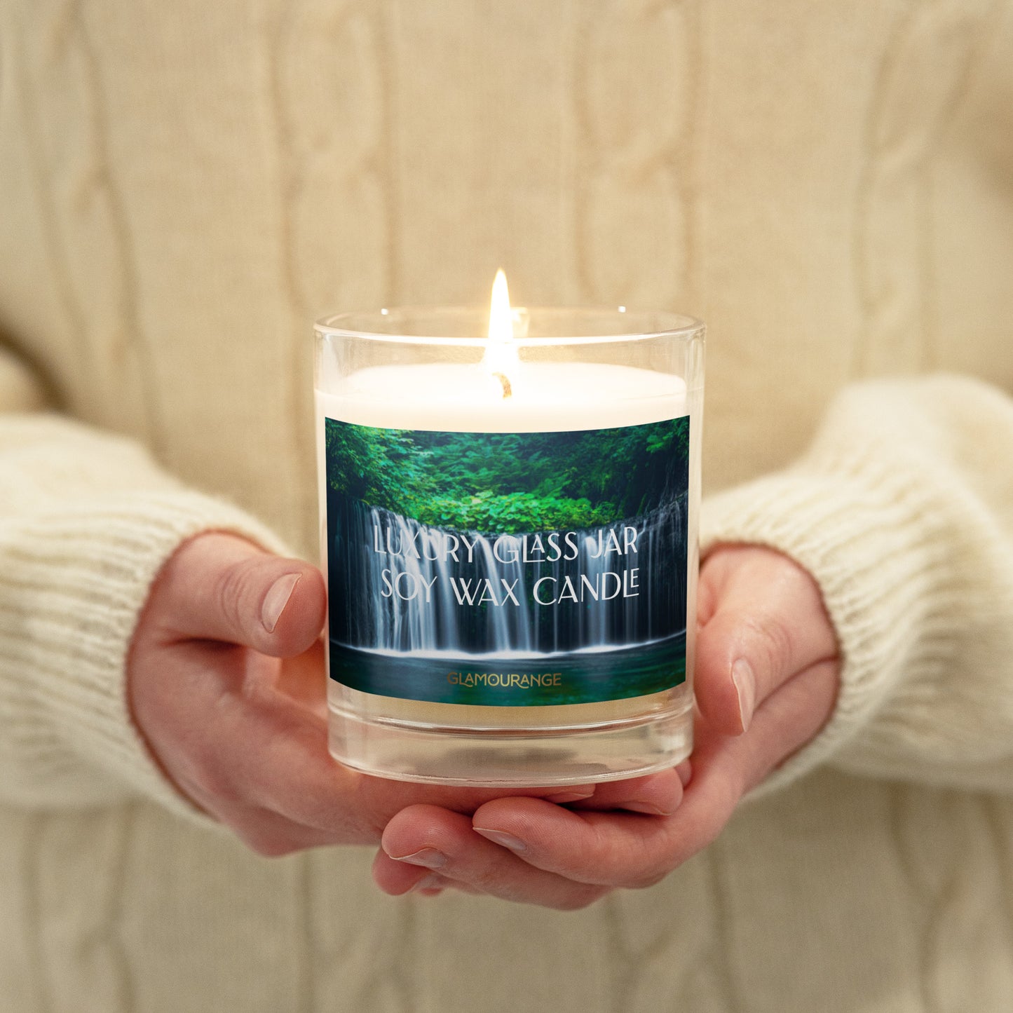 Glass Jar Soy Wax Candle (Calming Waterfall - Nature Label 0022)