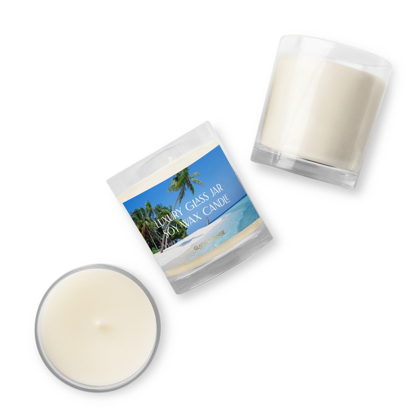 Glass Jar Soy Wax Candle (Calming Scenic Blue Sea - Nature Label 0033)