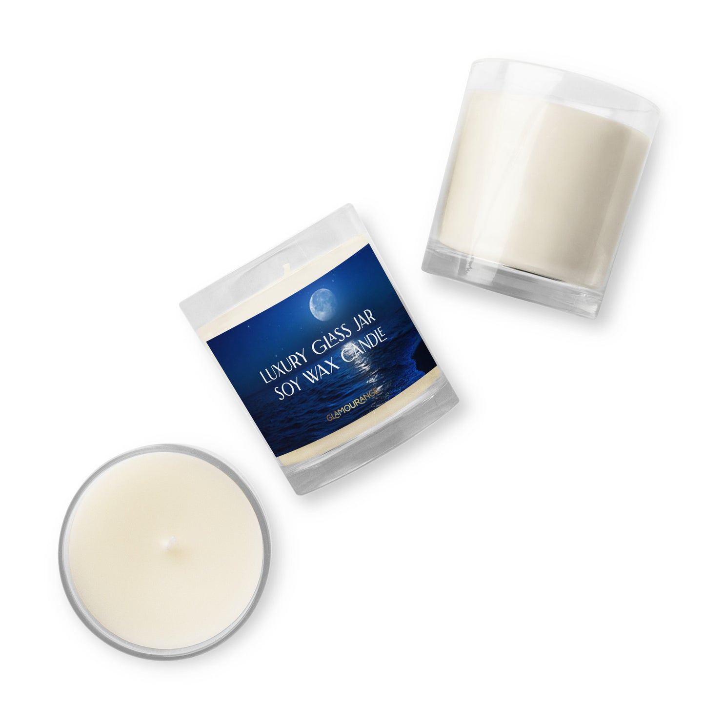 Glass Jar Soy Wax Candle (Calming Sea At Night - Nature Label 0029)