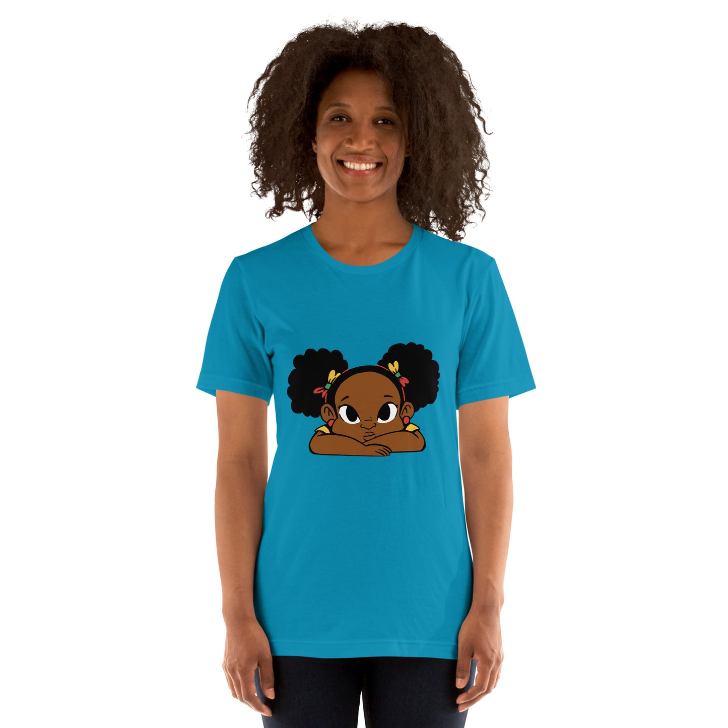 T-Shirts - Ebony Girl Afro (Glamourange Ebony Staple T-Shirts - Front Print 002 Model)