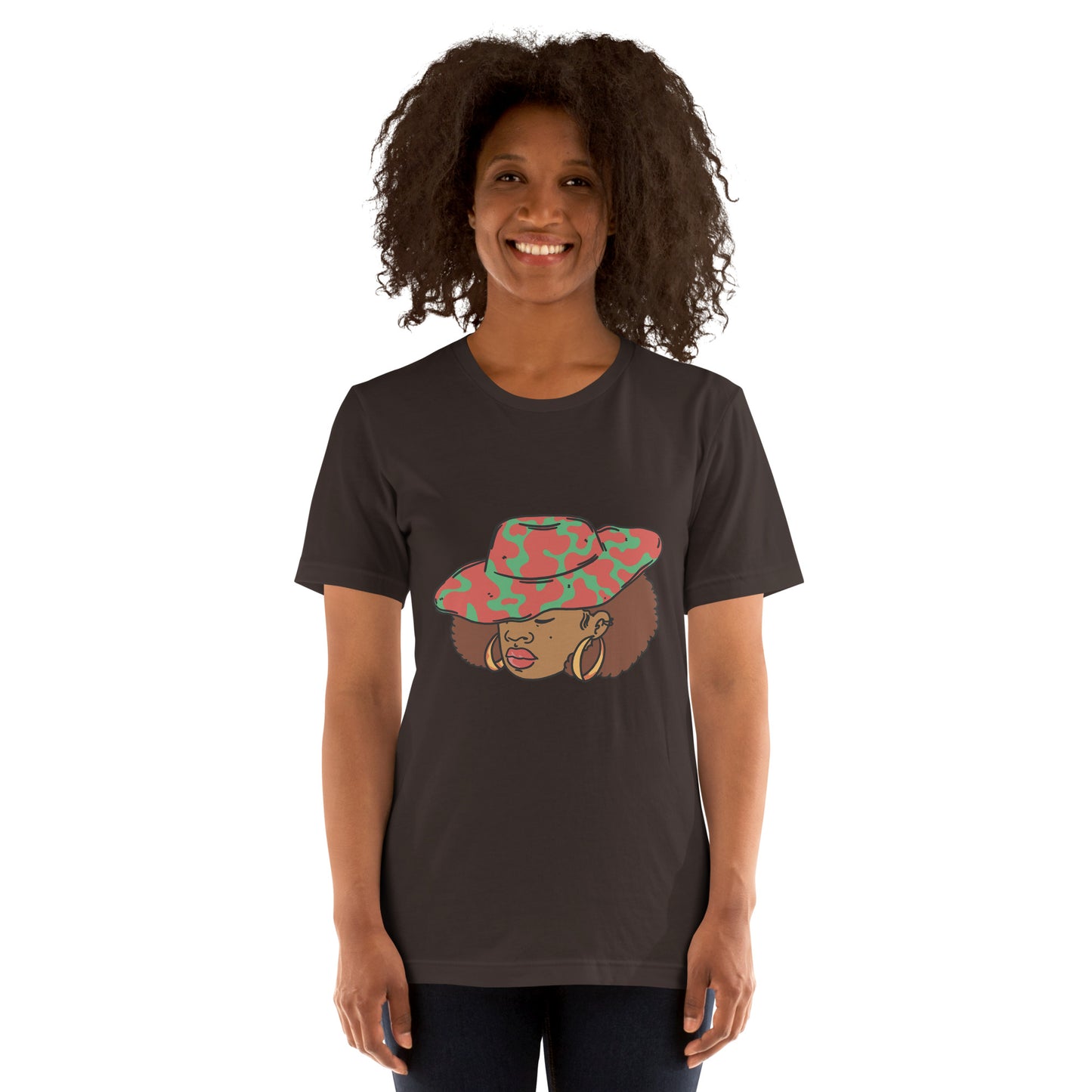 T-Shirts - Ebony Woman Afro (Glamourange Ebony Staple T-Shirts - Front Print 001 Model)