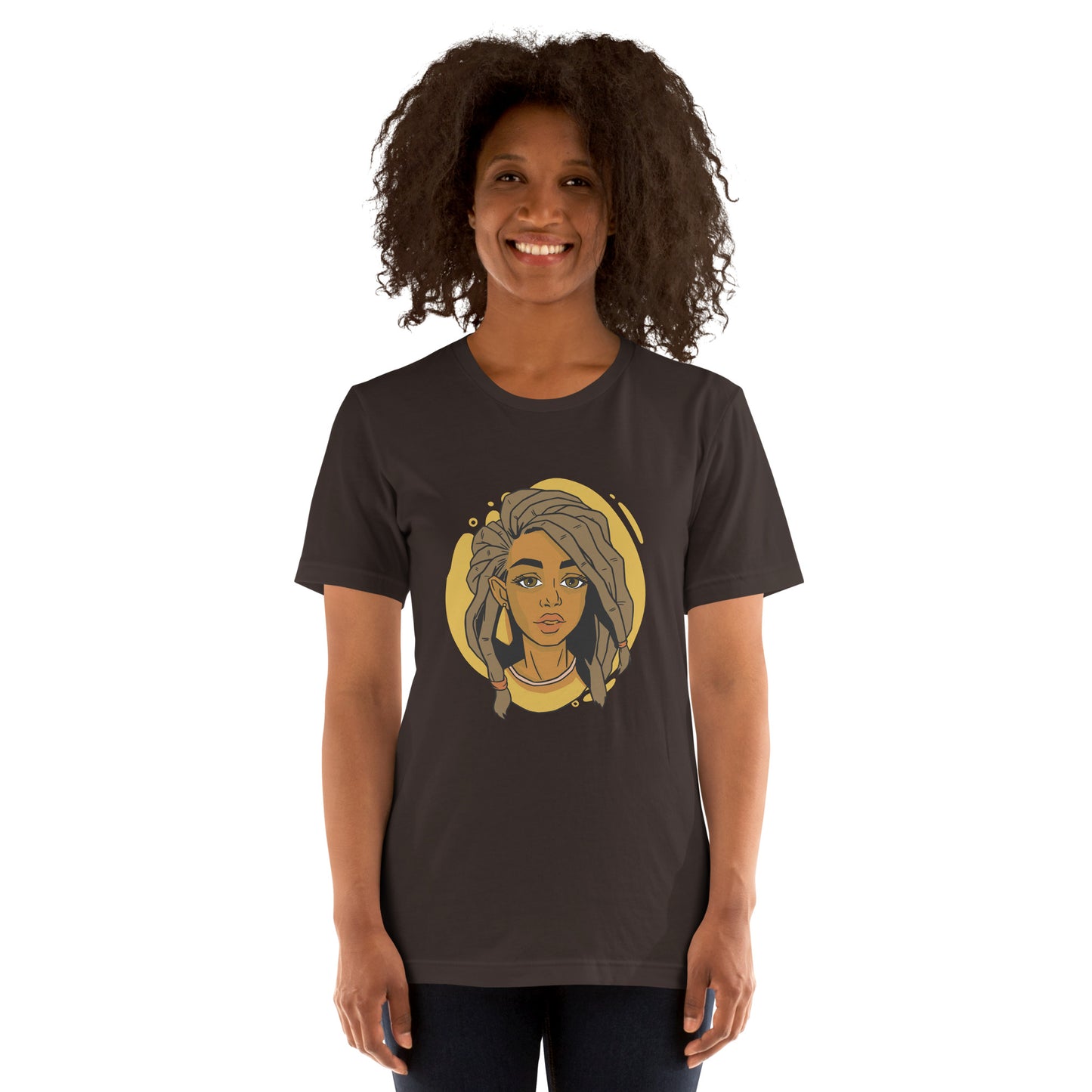 T-Shirts - Ebony Woman Dreadlocks (Glamourange Ebony Staple T-Shirts - Front Print 006 Model)