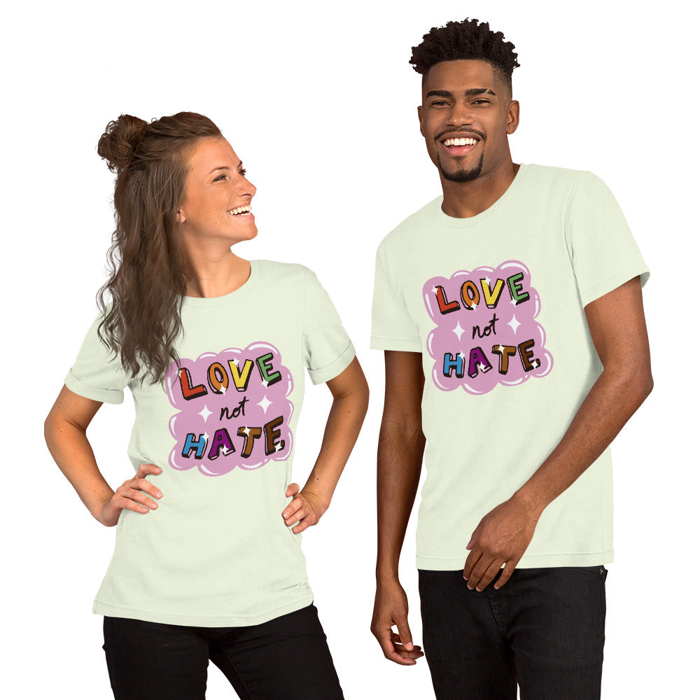 T-Shirts - Love Not Hate (Glamourange Love Staple T-Shirts - Front Print 0043 Model)