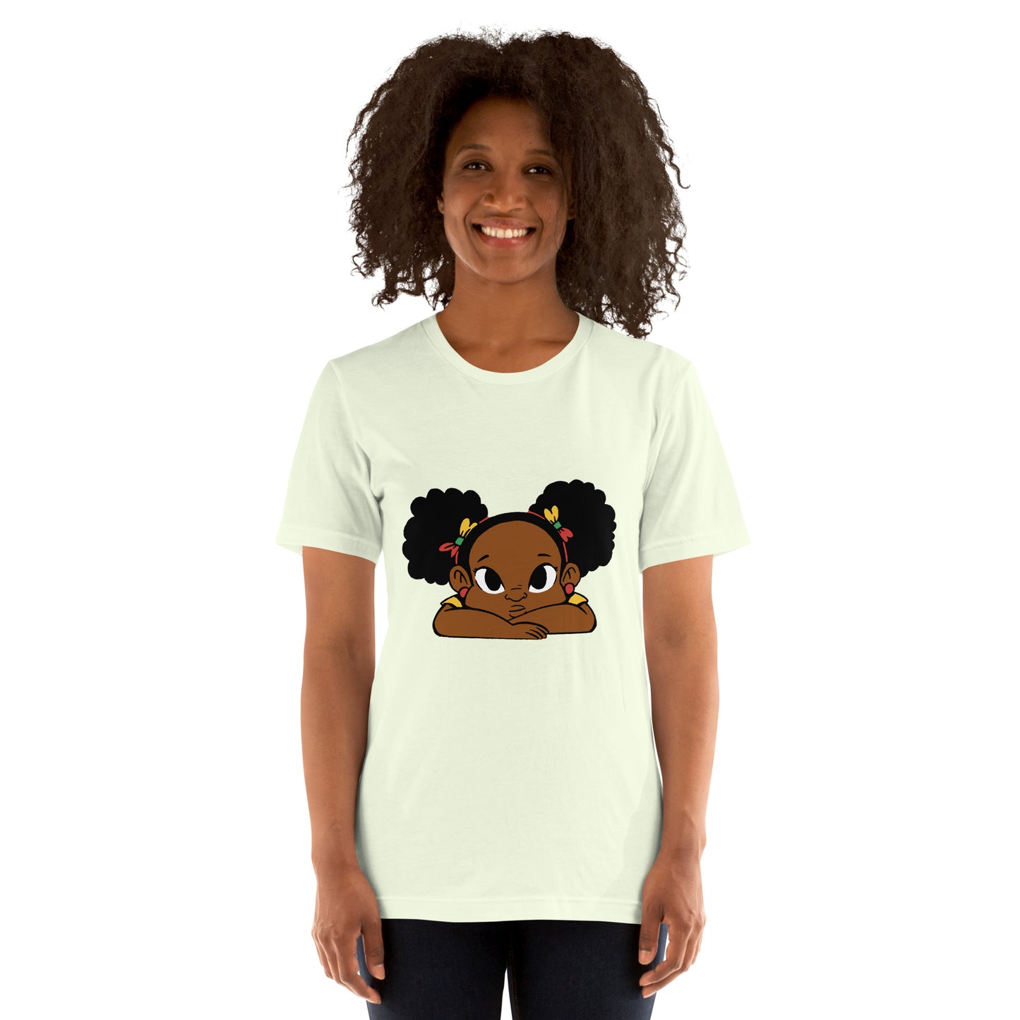 T-Shirts - Ebony Girl Afro (Glamourange Ebony Staple T-Shirts - Front Print 002 Model)