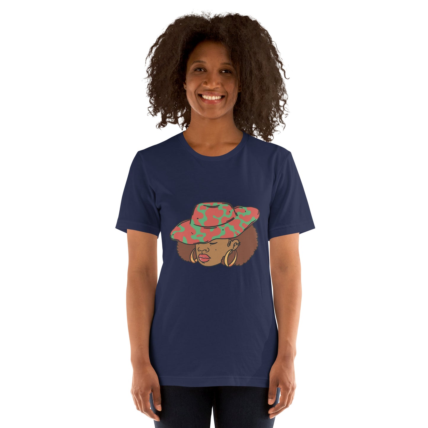 T-Shirts - Ebony Woman Afro (Glamourange Ebony Staple T-Shirts - Front Print 001 Model)