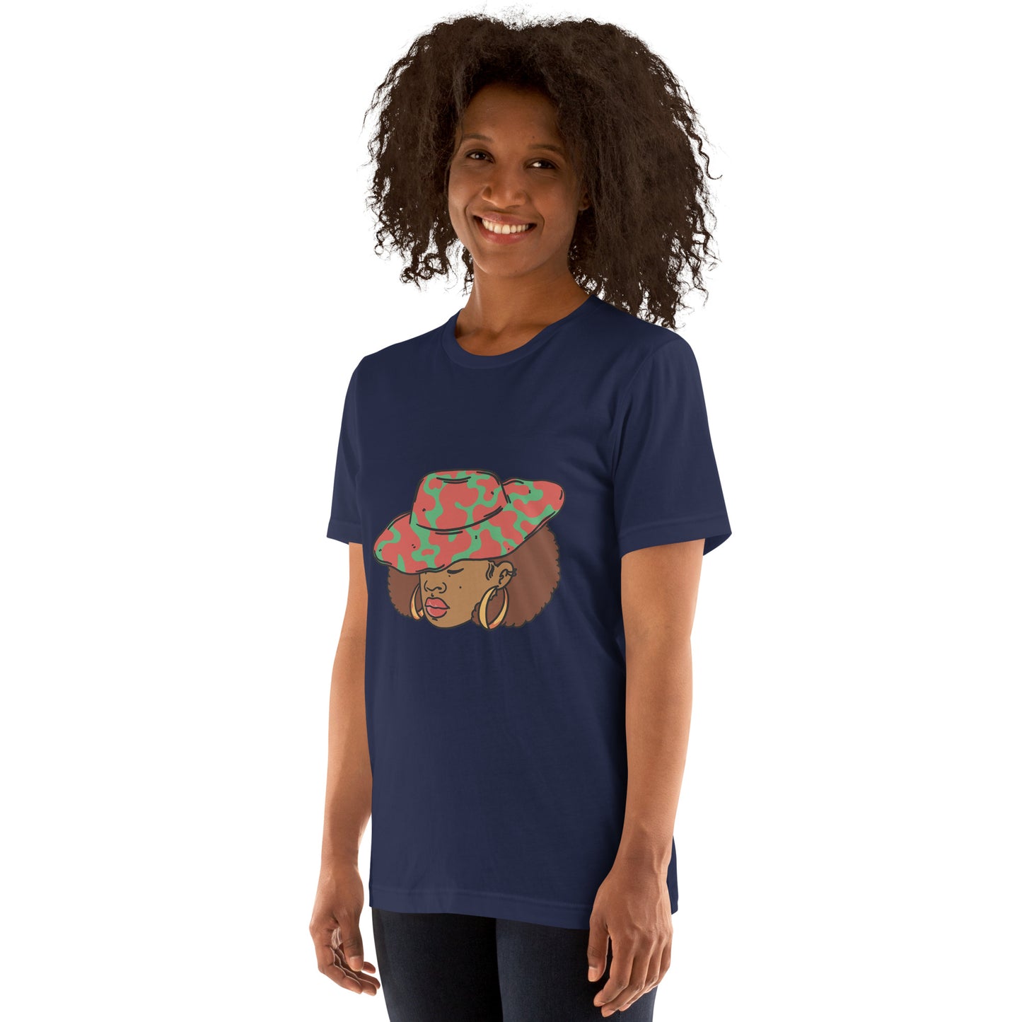 T-Shirts - Ebony Woman Afro (Glamourange Ebony Staple T-Shirts - Front Print 001 Model)