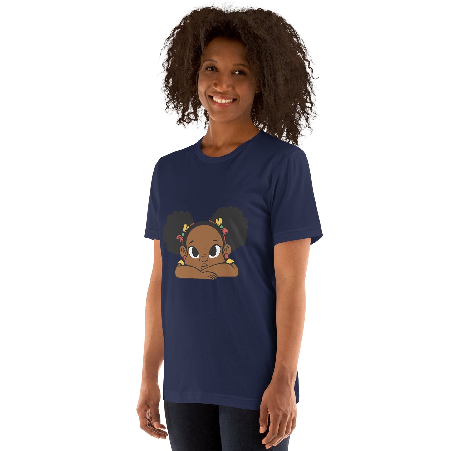 T-Shirts - Ebony Girl Afro (Glamourange Ebony Staple T-Shirts - Front Print 002 Model)