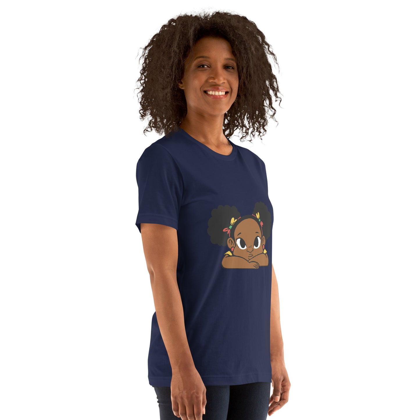 T-Shirts - Ebony Girl Afro (Glamourange Ebony Staple T-Shirts - Front Print 002 Model)