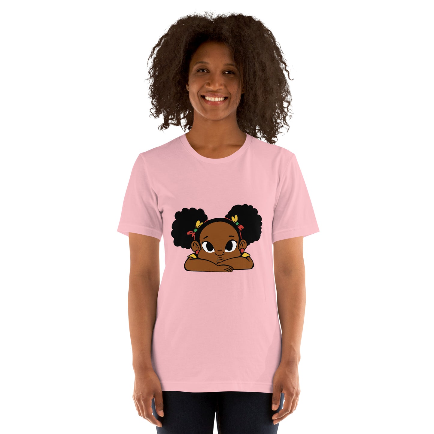 T-Shirts - Ebony Girl Afro (Glamourange Ebony Staple T-Shirts - Front Print 002 Model)