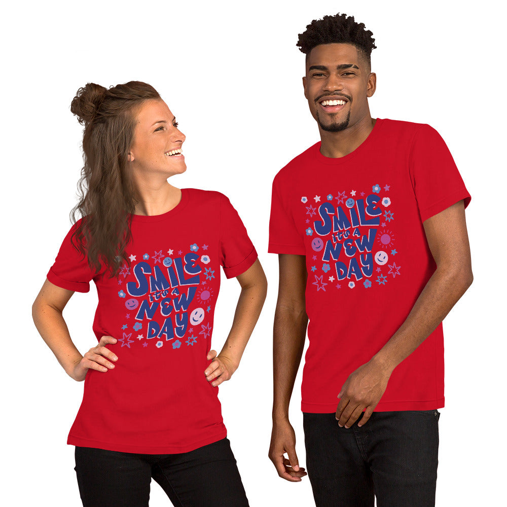 Unisex T Shirts - Smile It's A New Day (Glamourange Motivation Staple T-Shirts - Front Print)