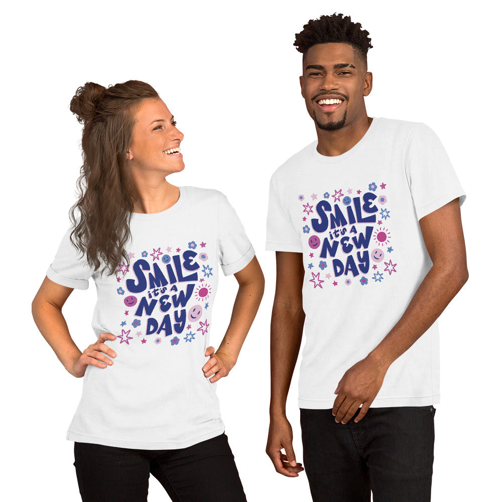 Unisex T Shirts - Smile It's A New Day (Glamourange Motivation Staple T-Shirts - Front Print)