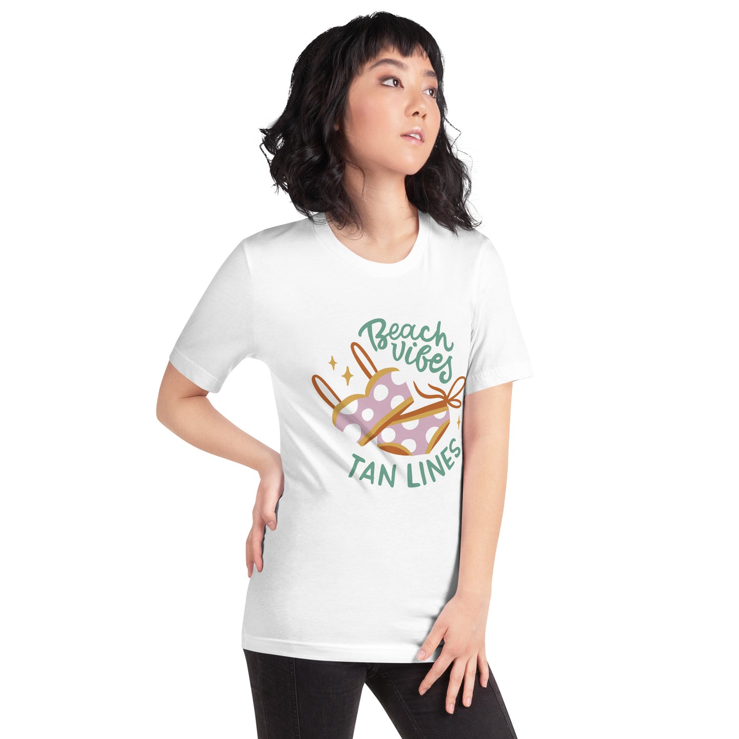 T-Shirts - Beach Vibes. Tan Lines (Glamourange Seasons & Events Staple T-Shirts - Front Print)