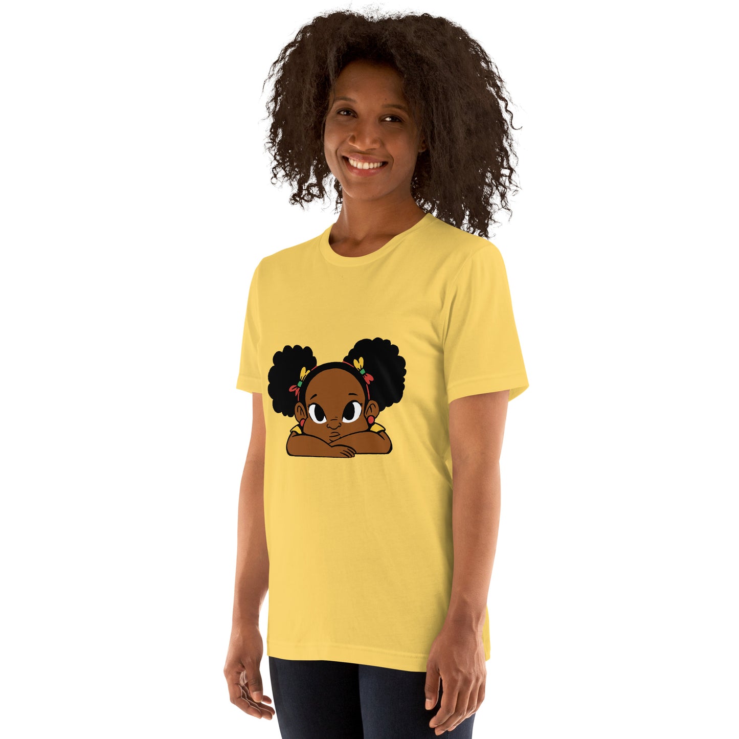 T-Shirts - Ebony Girl Afro (Glamourange Ebony Staple T-Shirts - Front Print 002 Model)