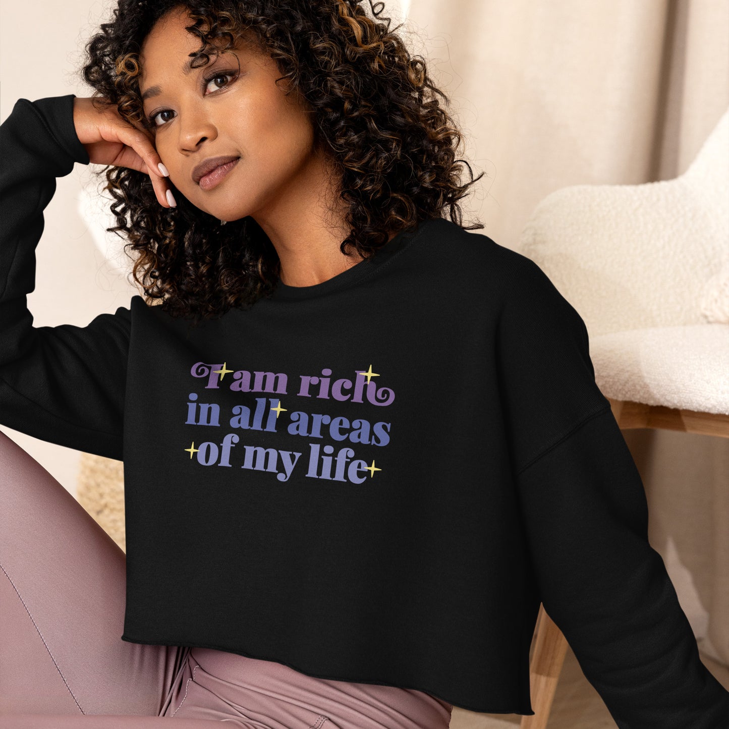 Crop Sweatshirt Womens (I'm Rich In All Areas Of My Life - Inspiration 0017)