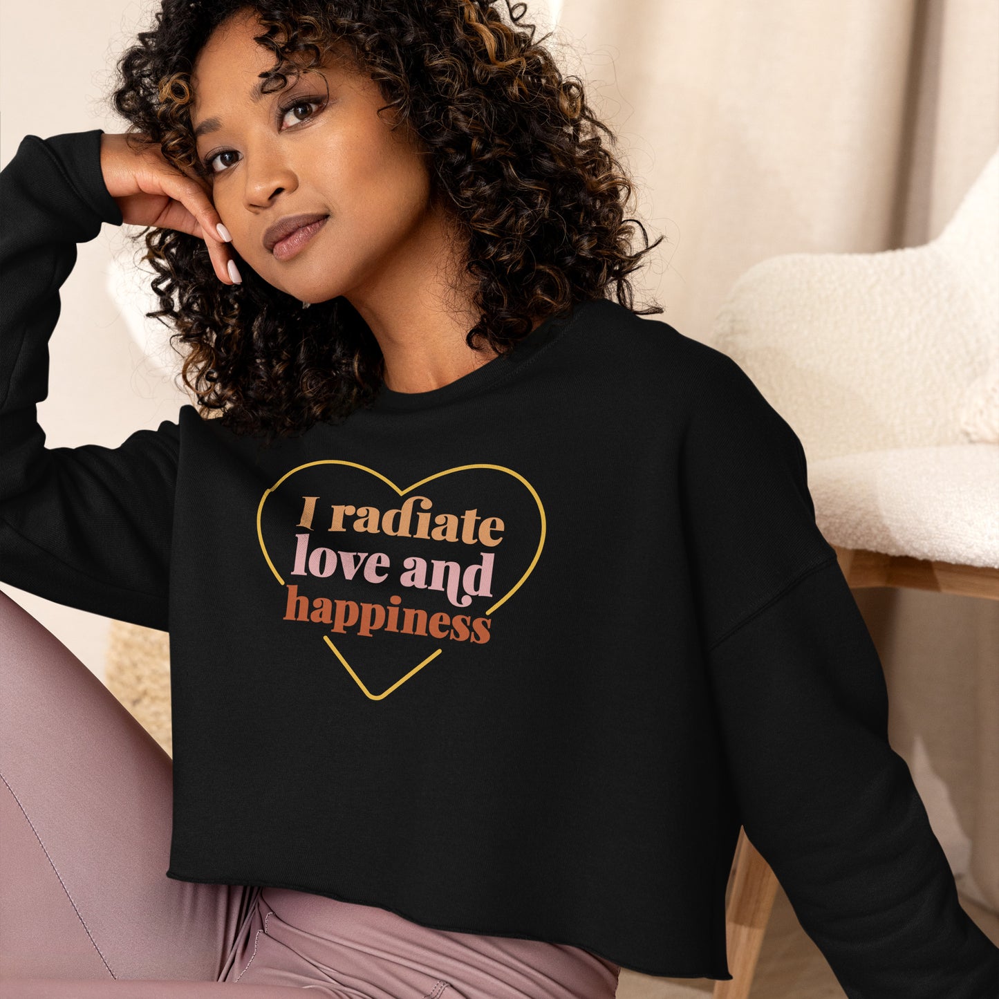 Crop Sweatshirt Womens (I Radiate Love and Happiness - Inspiration 0020)