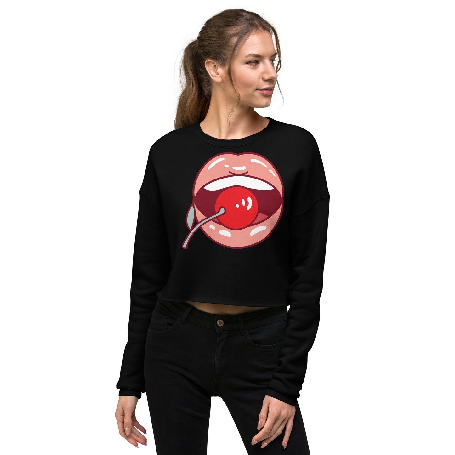 Crop Sweatshirt Womens (Lips and Cherry - Fun Lips 0021)