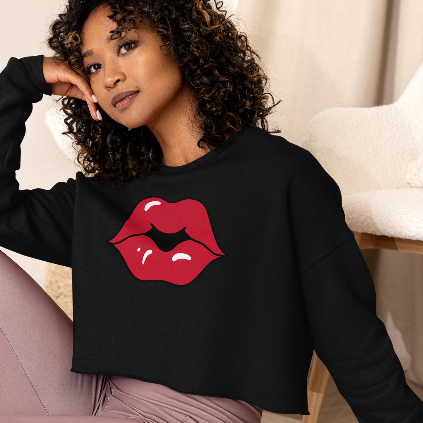 Crop Sweatshirt Womens (Kiss - Fun Lips 0024)