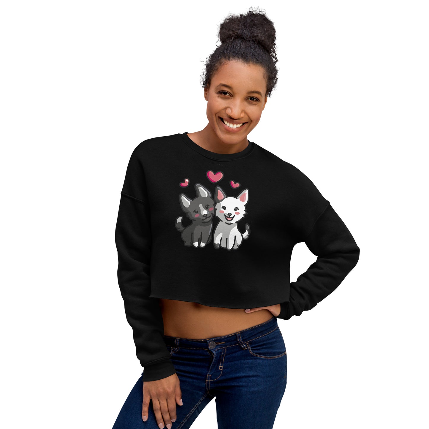 Crop Sweatshirt Womens (Cute Dogs With Heart - Dogs Love Hearts 0028)