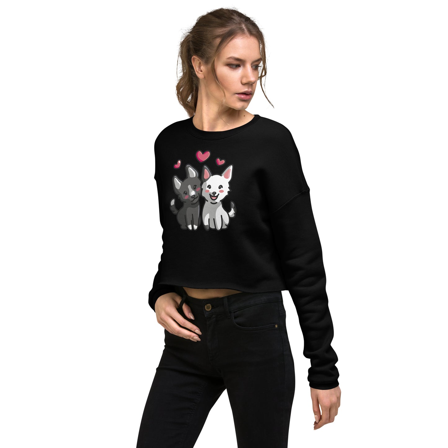 Crop Sweatshirt Womens (Cute Dogs With Heart - Dogs Love Hearts 0028)