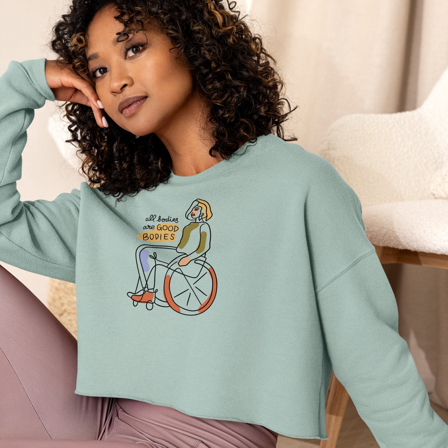 Crop Sweatshirt Womens (All Bodies Are Good Bodies - Inspiration 003)