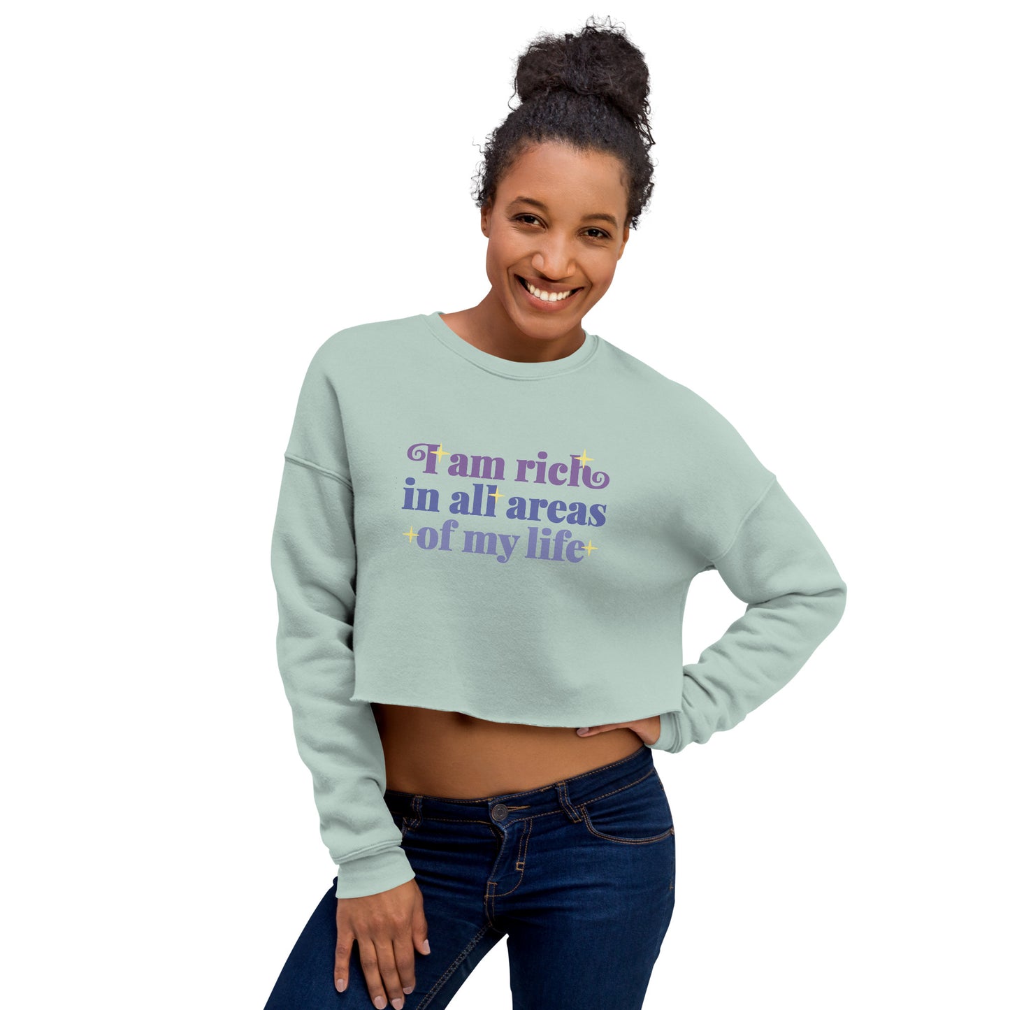 Crop Sweatshirt Womens (I'm Rich In All Areas Of My Life - Inspiration 0017)